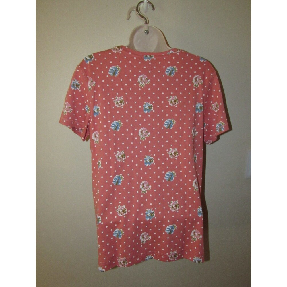 Van Heusen Womens Top M Pink Floral Casual Summer Knit 100% Cotton Dots New - Picture 4 of 7